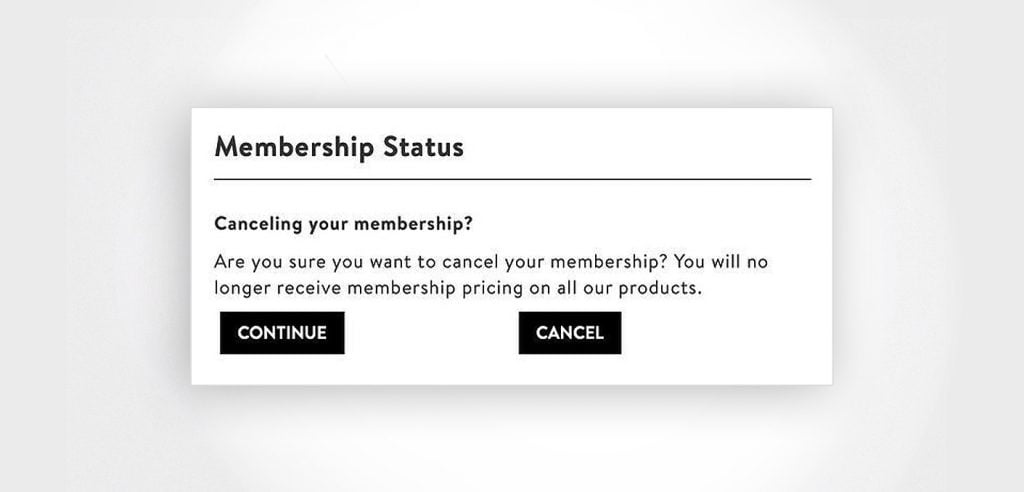 An example of a dark pattern. Two buttons with ambiguous copy aim to confuse customers.