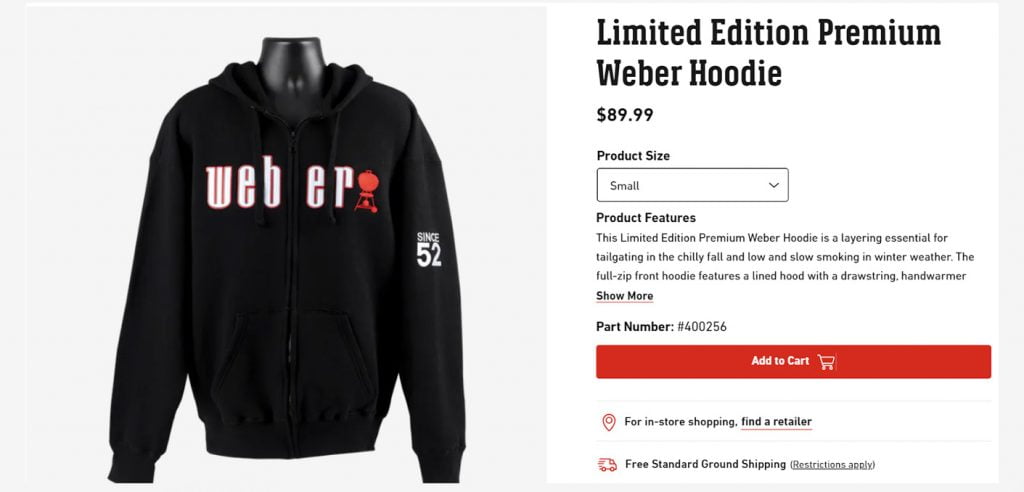 Well-written description of Webber's merch on their official website.