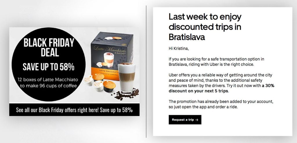 Usual discount portrayal by Real Coffee versus discount presentation with clever use of endowment effect.