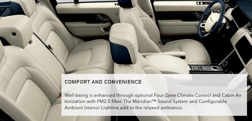 Description of Range Rovers interiors on their official website