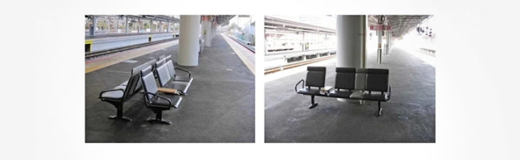 Change in bench orientation that prevented 90% of drunk people from falling onto the track