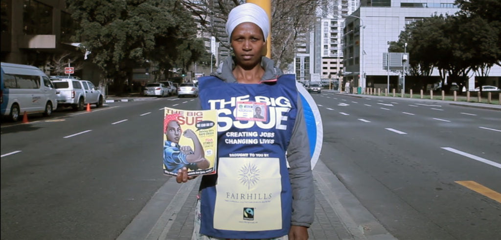 The original blue bib the vendors were wearing when selling the magazines