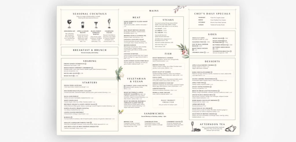 The new menu features fewer items, uses comprehensive category names, provides visual information on glassware, and directs customers' attention inward