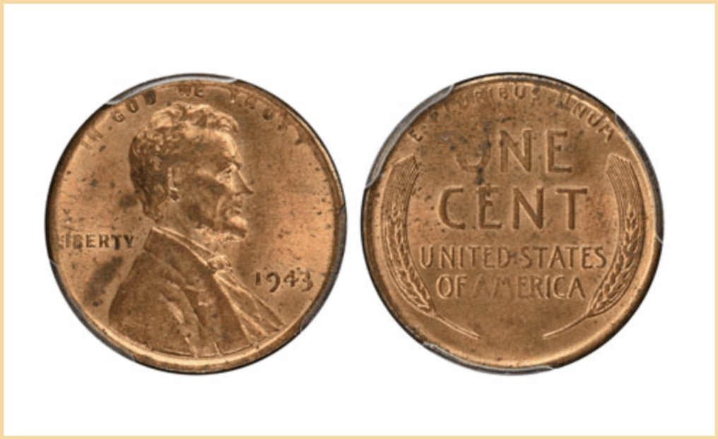 This American cent from 1943 sold ​​for over $1 million, simply because it was printed on a bronze alloy instead of the typical zinc-coated steel. 
