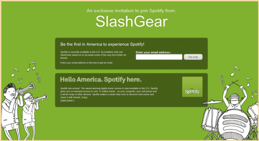 A 2011 invite to join Spotify by SlashGear.